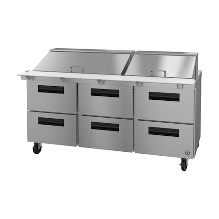 Hoshizaki Refrigerator, Three Section Mega Top Prep Table, Stainless Drawers SR72B-30MD6